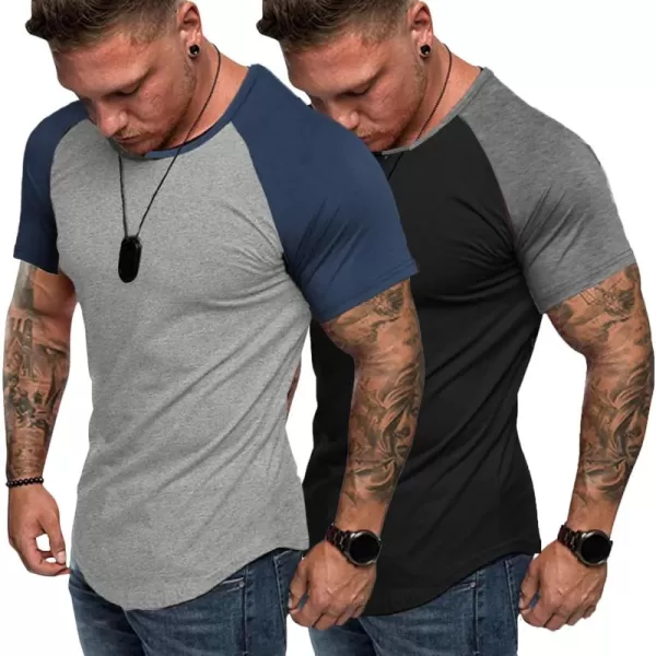 COOFANDY Men's 2 Packs Gym Muscle T Shirts Fitness Workout Baseball Tee Shirts