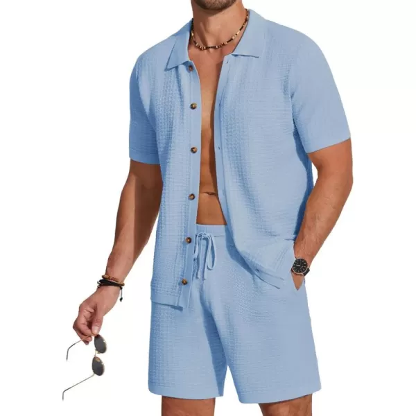 COOFANDY Men's 2 Piece Short Sets Casual Button Down Shirt and Shorts Set Knit Polo Set Vintage Summer Beach Outfits