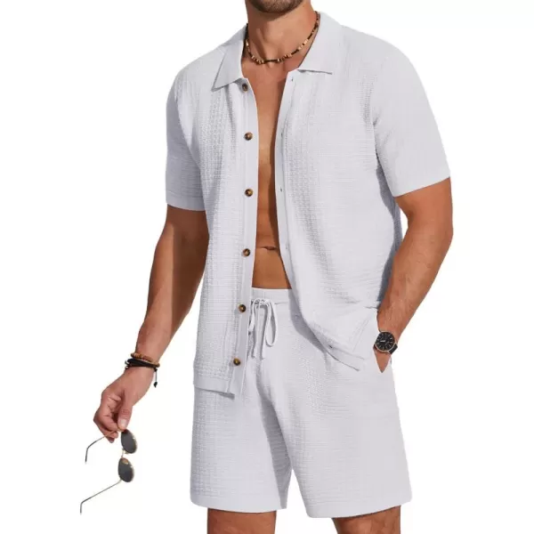 COOFANDY Men's 2 Piece Short Sets Casual Button Down Shirt and Shorts Set Knit Polo Set Vintage Summer Beach Outfits