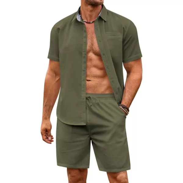 COOFANDY Men's 2 Pieces Linen Set Short Sleeve Beach Outfits Casual Button Down Shirt and Short Sets with Pockets