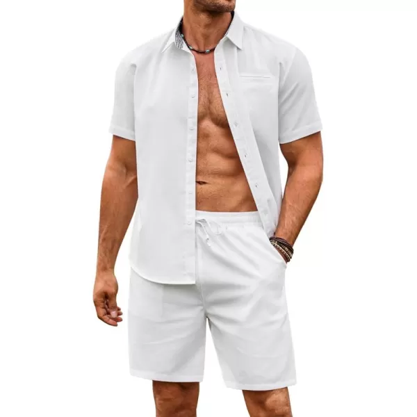 COOFANDY Men's 2 Pieces Linen Set Short Sleeve Beach Outfits Casual Button Down Shirt and Short Sets with Pockets