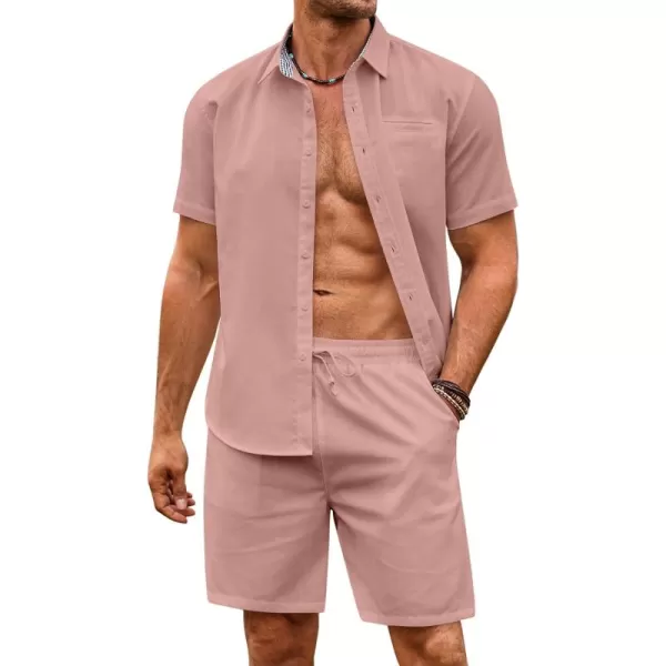 COOFANDY Men's 2 Pieces Linen Set Short Sleeve Beach Outfits Casual Button Down Shirt and Short Sets with Pockets