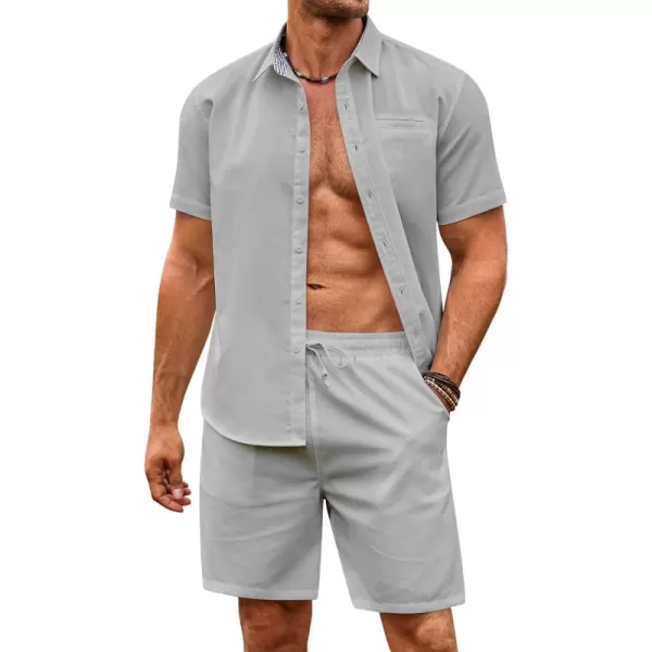 COOFANDY Men's 2 Pieces Linen Set Short Sleeve Beach Outfits Casual Button Down Shirt and Short Sets with Pockets