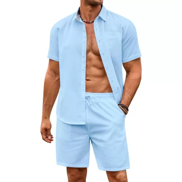 COOFANDY Men's 2 Pieces Linen Set Short Sleeve Beach Outfits Casual Button Down Shirt and Short Sets with Pockets