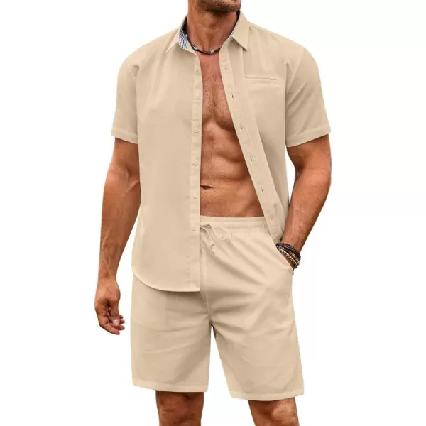 COOFANDY Men's 2 Pieces Linen Set Short Sleeve Beach Outfits Casual Button Down Shirt and Short Sets with Pockets