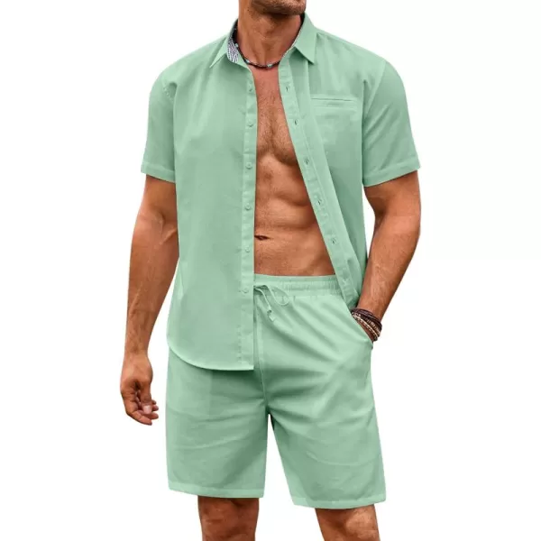 COOFANDY Men's 2 Pieces Linen Set Short Sleeve Beach Outfits Casual Button Down Shirt and Short Sets with Pockets