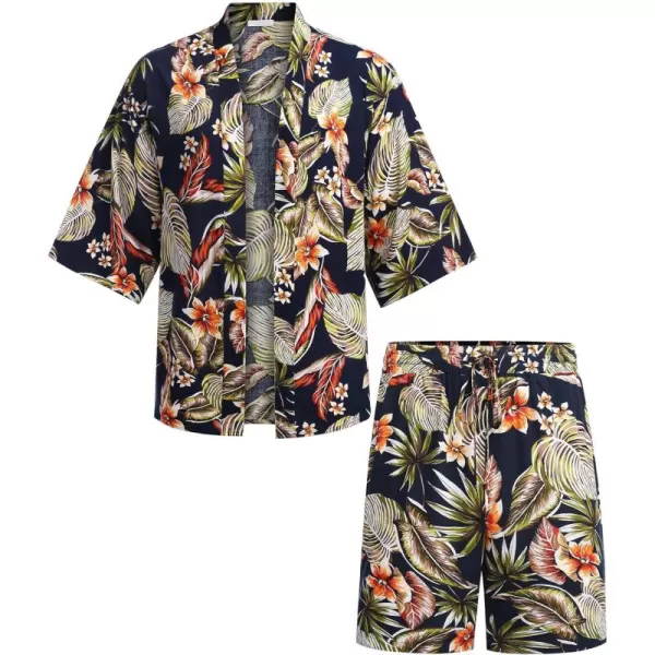 COOFANDY Men's 2 Pieces Outfit Lightweight Kimono Cardigan Jacket Set Hawaiian Beach Shirt with Shorts)