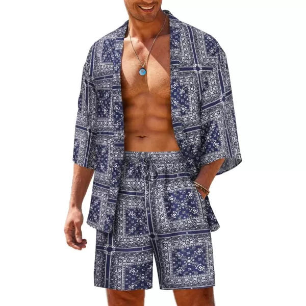 COOFANDY Men's 2 Pieces Outfit Lightweight Kimono Cardigan Jacket Set Hawaiian Beach Shirt with Shorts