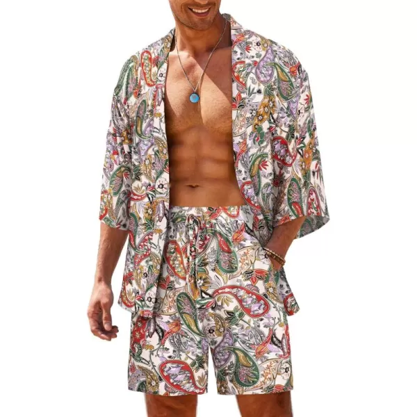 COOFANDY Men's 2 Pieces Outfit Lightweight Kimono Cardigan Jacket Set Hawaiian Beach Shirt with Shorts)