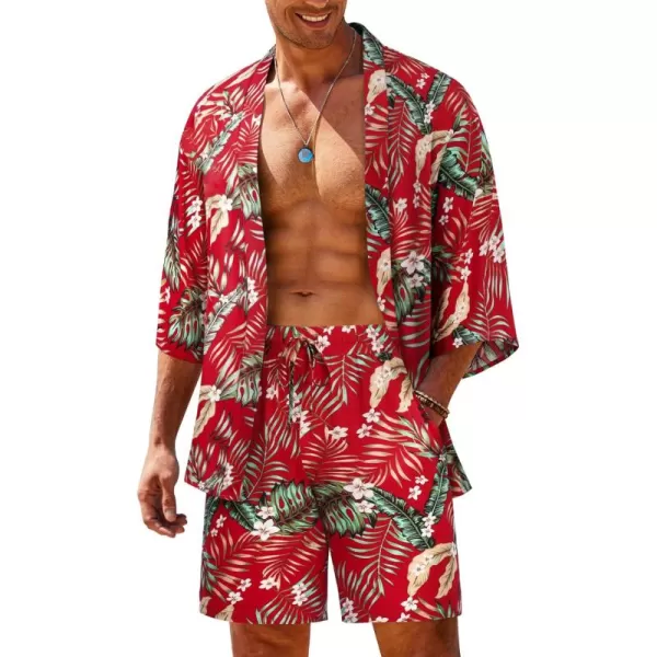 COOFANDY Men's 2 Pieces Outfit Lightweight Kimono Cardigan Jacket Set Hawaiian Beach Shirt with Shorts)