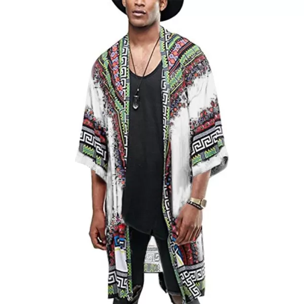 COOFANDY Mens African Dashiki Print Ruffle Shawl Collar Cardigan Lightweight Long Length Drape Cape