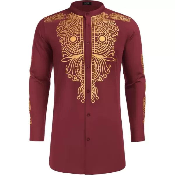 COOFANDY Men's African Dashiki Print Shirt Long Sleeve Button Down Shirt Bright Color Tribal Top Shirt