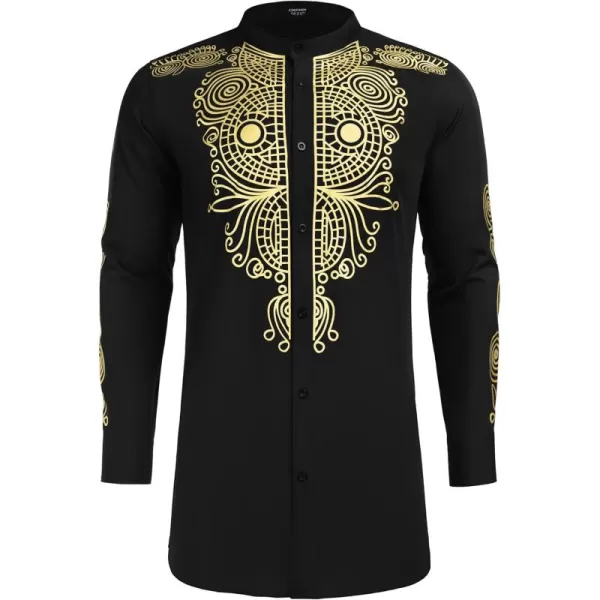 COOFANDY Men's African Dashiki Print Shirt Long Sleeve Button Down Shirt Bright Color Tribal Top Shirt