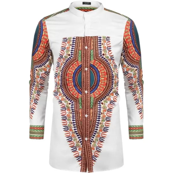 COOFANDY Men's African Dashiki Print Shirt Long Sleeve Button Down Shirt Bright Color Tribal Top Shirt