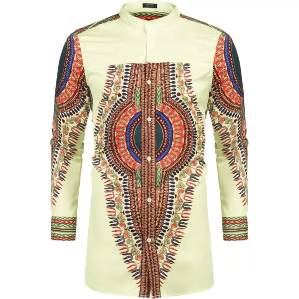 COOFANDY Men's African Dashiki Print Shirt Long Sleeve Button Down Shirt Bright Color Tribal Top Shirt