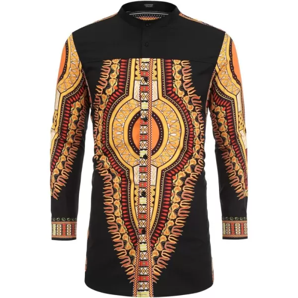 COOFANDY Men's African Dashiki Print Shirt Long Sleeve Button Down Shirt Bright Color Tribal Top Shirt