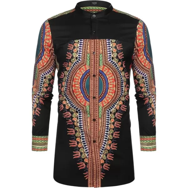 COOFANDY Men's African Dashiki Print Shirt Long Sleeve Button Down Shirt Bright Color Tribal Top Shirt