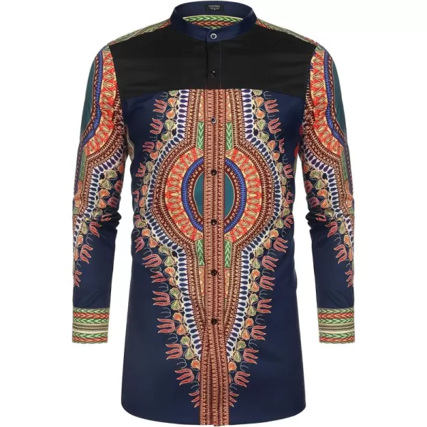 COOFANDY Men's African Dashiki Print Shirt Long Sleeve Button Down Shirt Bright Color Tribal Top Shirt