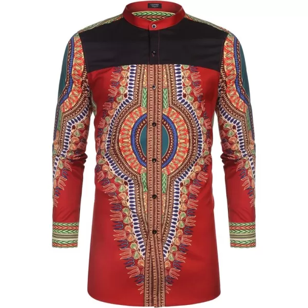 COOFANDY Men's African Dashiki Print Shirt Long Sleeve Button Down Shirt Bright Color Tribal Top Shirt
