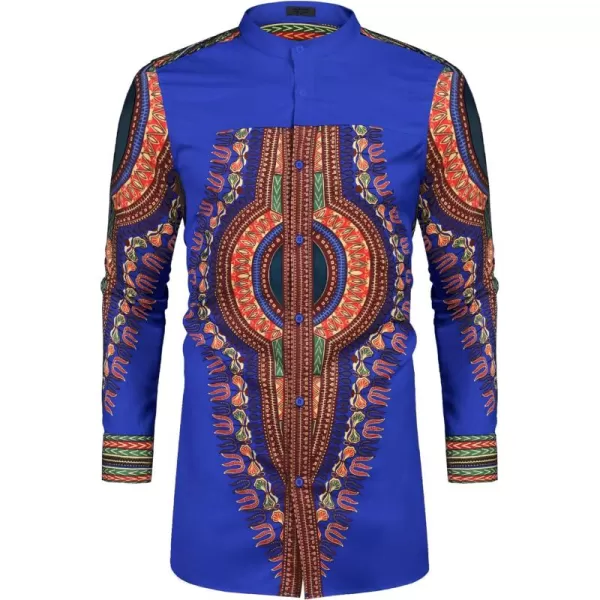 COOFANDY Men's African Dashiki Print Shirt Long Sleeve Button Down Shirt Bright Color Tribal Top Shirt