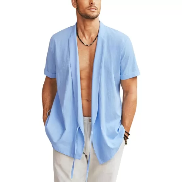 COOFANDY Men's Beach Kimono Shirt Cardigan Jacket Light Linen Short Sleeve Open Front Casual Shirts