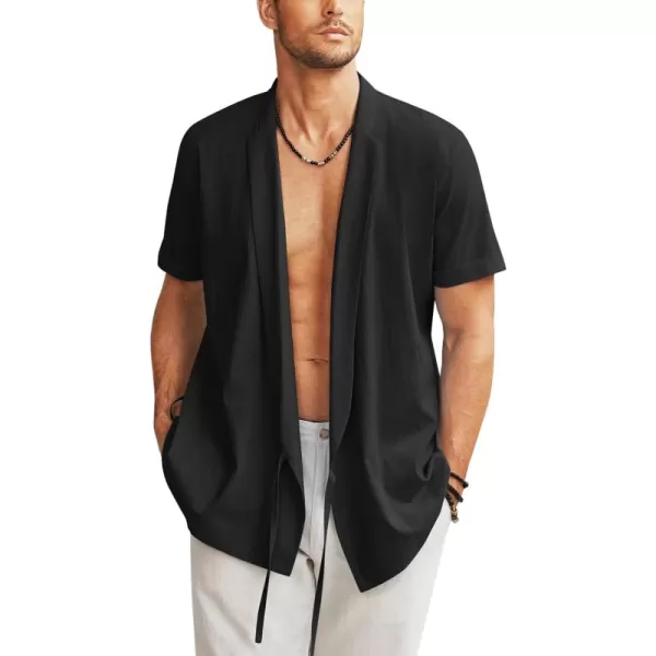 COOFANDY Men's Beach Kimono Shirt Cardigan Jacket Light Linen Short Sleeve Open Front Casual Shirts