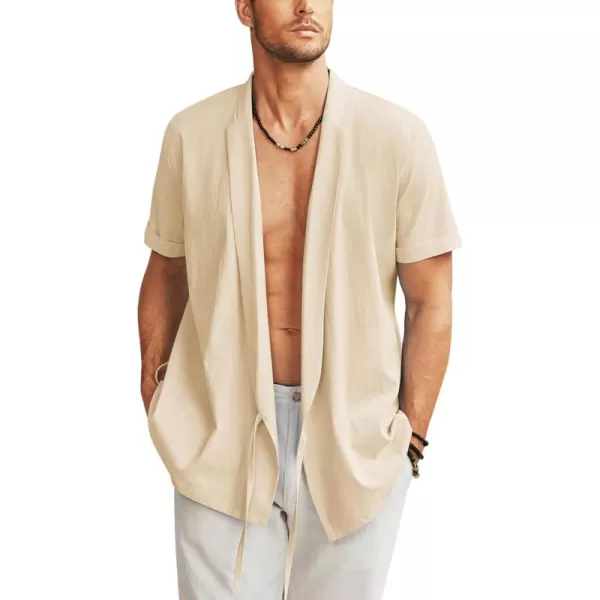 COOFANDY Men's Beach Kimono Shirt Cardigan Jacket Light Linen Short Sleeve Open Front Casual Shirts