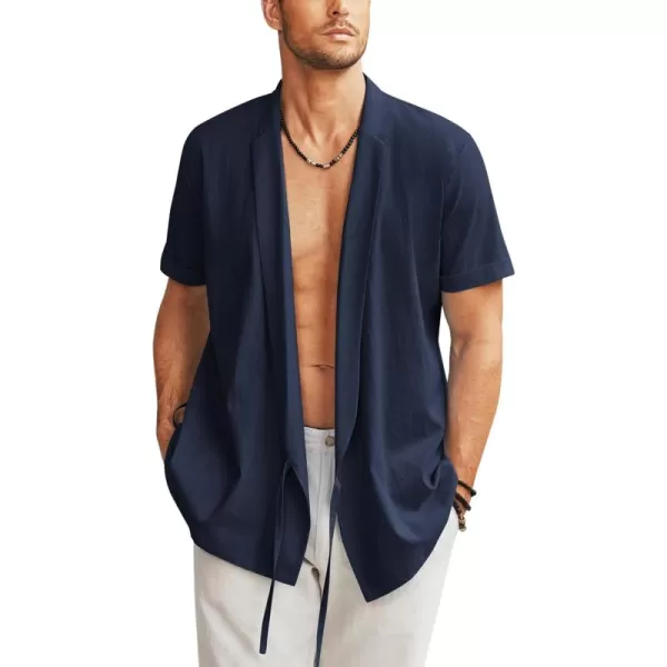 COOFANDY Men's Beach Kimono Shirt Cardigan Jacket Light Linen Short Sleeve Open Front Casual Shirts