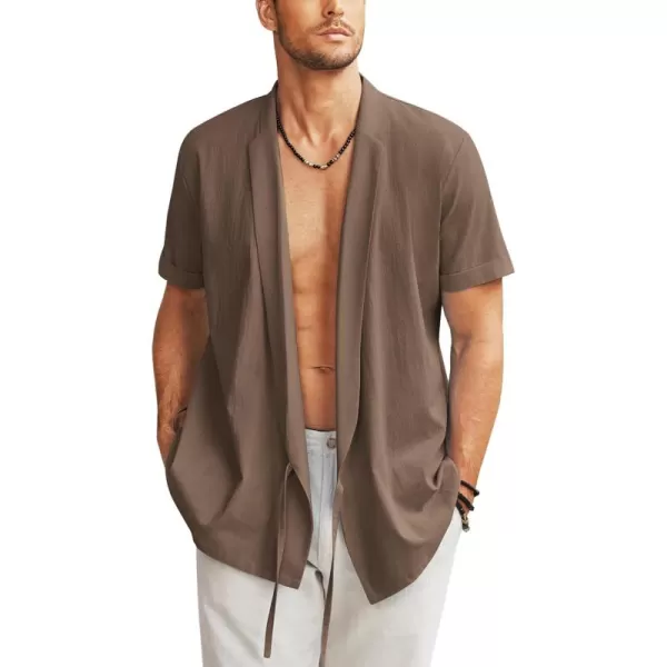 COOFANDY Men's Beach Kimono Shirt Cardigan Jacket Light Linen Short Sleeve Open Front Casual Shirts