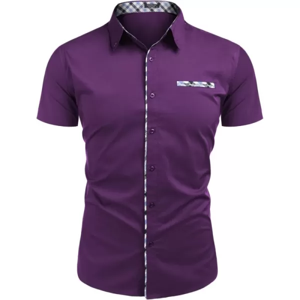 COOFANDY Men's Button Down Shirts Short Sleeve Fashion Dress Shirts Contrast Button Up Shirt