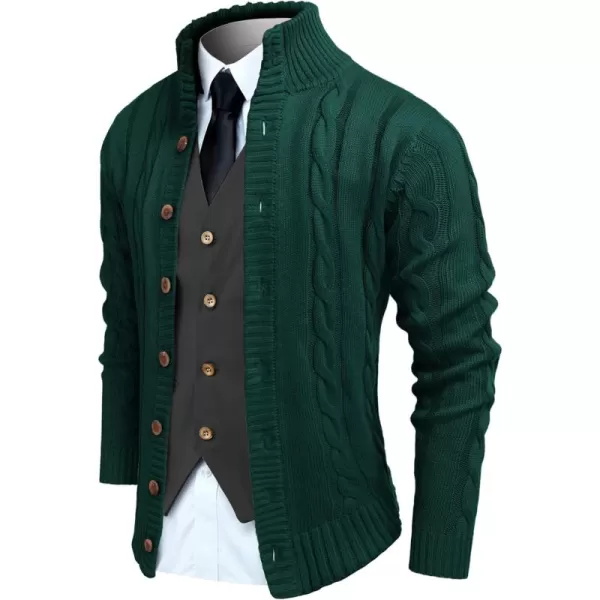 COOFANDY Men's Cardigan Sweater Slim Fit Stand Collar Cardigan Casual Cable Knitted Button Down Sweater with Pockets