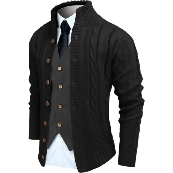 COOFANDY Men's Cardigan Sweater Slim Fit Stand Collar Cardigan Casual Cable Knitted Button Down Sweater with Pockets