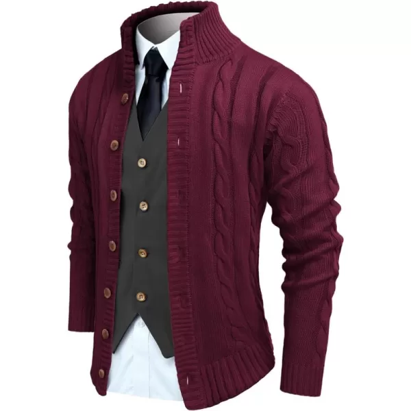 COOFANDY Men's Cardigan Sweater Slim Fit Stand Collar Cardigan Casual Cable Knitted Button Down Sweater with Pockets