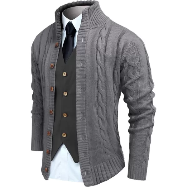 COOFANDY Men's Cardigan Sweater Slim Fit Stand Collar Cardigan Casual Cable Knitted Button Down Sweater with Pockets
