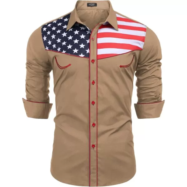 COOFANDY Men's Casual American Flag Button Down Shirts Slim Fit Long Sleeve Shirt