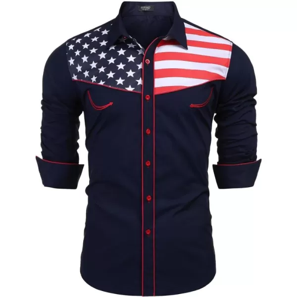 COOFANDY Men's Casual American Flag Button Down Shirts Slim Fit Long Sleeve Shirt