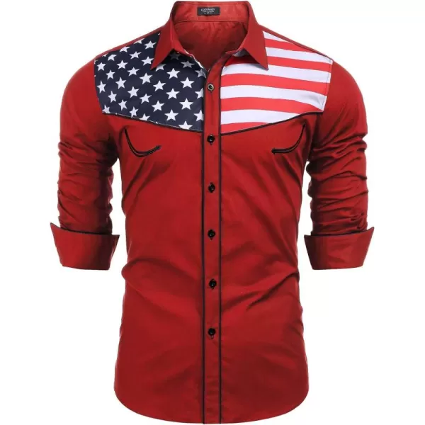 COOFANDY Men's Casual American Flag Button Down Shirts Slim Fit Long Sleeve Shirt