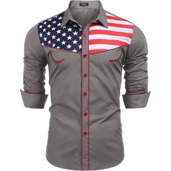 COOFANDY Men's Casual American Flag Button Down Shirts Slim Fit Long Sleeve Shirt