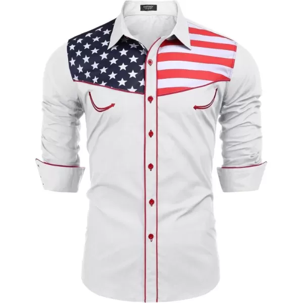 COOFANDY Men's Casual American Flag Button Down Shirts Slim Fit Long Sleeve Shirt