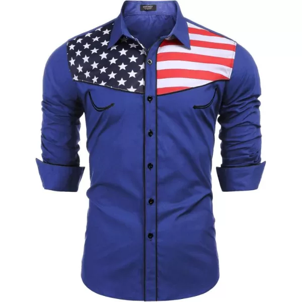 COOFANDY Men's Casual American Flag Button Down Shirts Slim Fit Long Sleeve Shirt