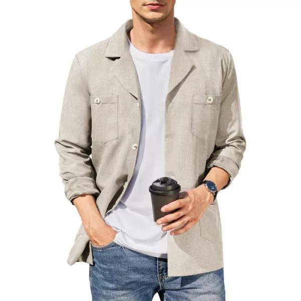 COOFANDY Mens Casual Blazer Jacket Lightweight Linen Sport Coat Shacket with Four Pockets Work Button Down Overshirt Coat