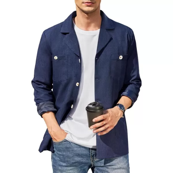 COOFANDY Mens Casual Blazer Jacket Lightweight Linen Sport Coat Shacket with Four Pockets Work Button Down Overshirt Coat