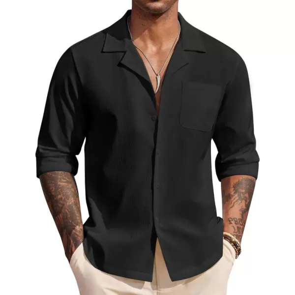 COOFANDY Mens Casual Button Down Shirt Summer Beach Shirts Long Sleeve Cuban Collared Tropical Textured Shirts