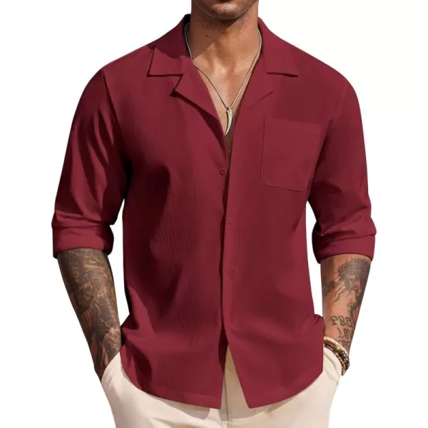COOFANDY Mens Casual Button Down Shirt Summer Beach Shirts Long Sleeve Cuban Collared Tropical Textured Shirts