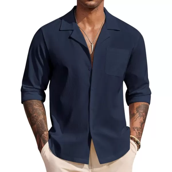COOFANDY Mens Casual Button Down Shirt Summer Beach Shirts Long Sleeve Cuban Collared Tropical Textured Shirts