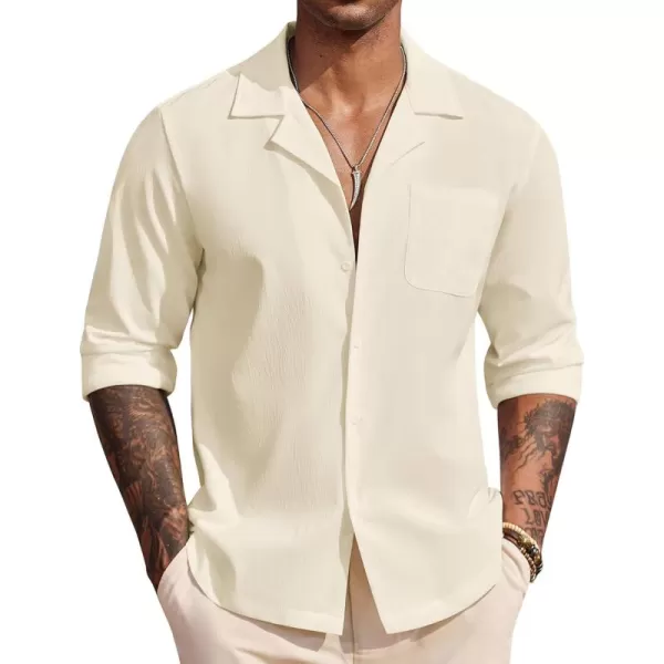 COOFANDY Mens Casual Button Down Shirt Summer Beach Shirts Long Sleeve Cuban Collared Tropical Textured Shirts