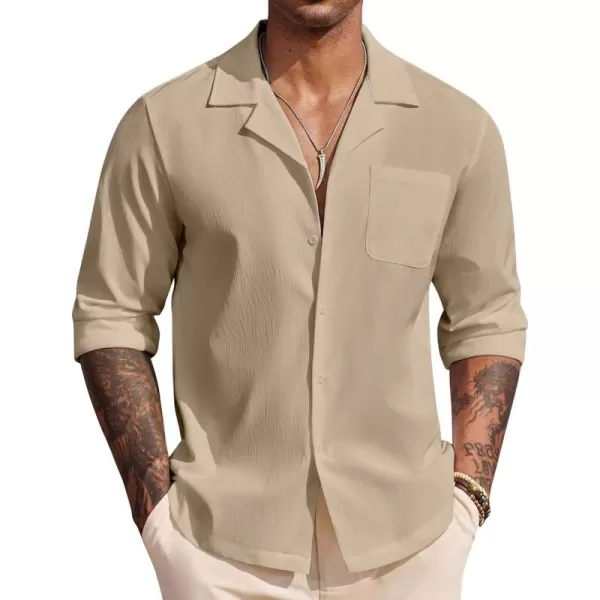 COOFANDY Mens Casual Button Down Shirt Summer Beach Shirts Long Sleeve Cuban Collared Tropical Textured Shirts