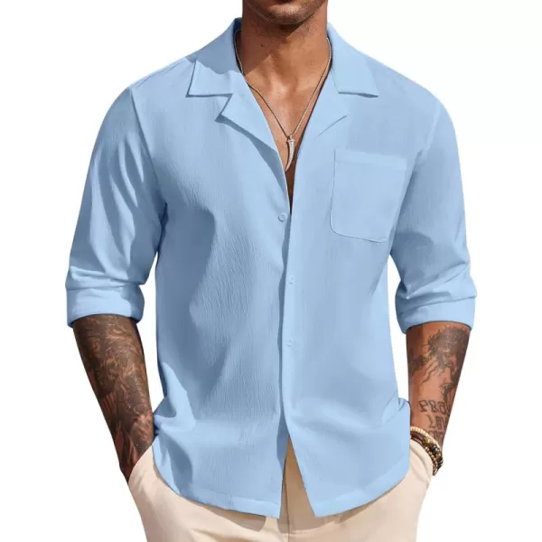 COOFANDY Mens Casual Button Down Shirt Summer Beach Shirts Long Sleeve Cuban Collared Tropical Textured Shirts