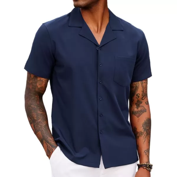 COOFANDY Men's Casual Button Down Shirts Short Sleeve Cuban Collar Shirt Summer Beach Wear