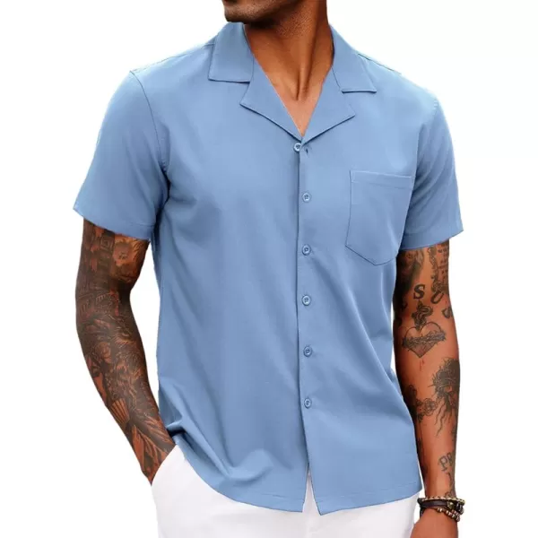 COOFANDY Men's Casual Button Down Shirts Short Sleeve Cuban Collar Shirt Summer Beach Wear